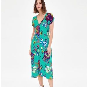 Zara Green Floral Midi Dress